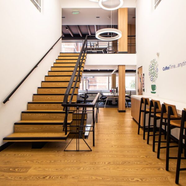 two level coffee shop interior