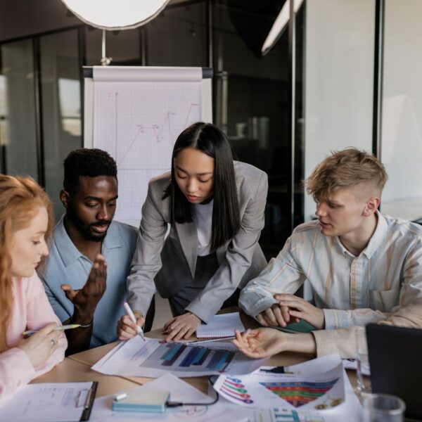 employees looking over documents