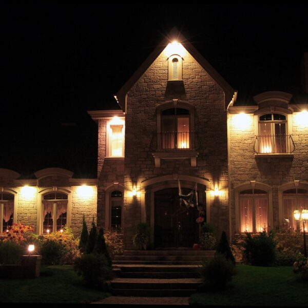 house lit up at night