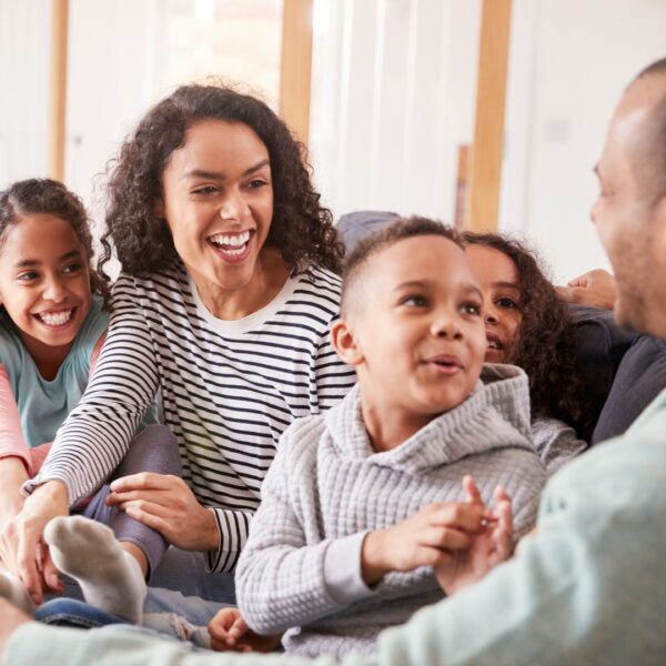 parents with children happy at home